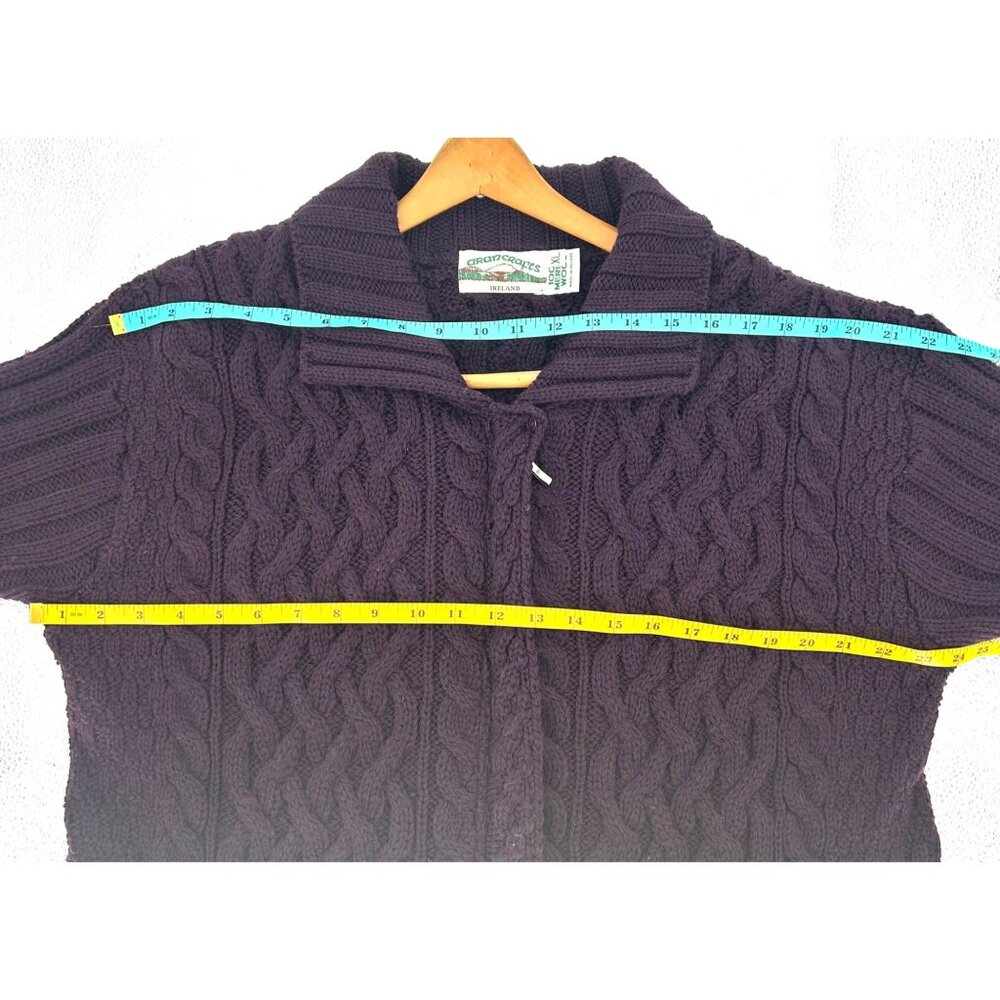 Aran Crafts Womens XL Purple Cable Knit Cardigan100% Merino Wool Made In Ireland - Picture 10 of 11